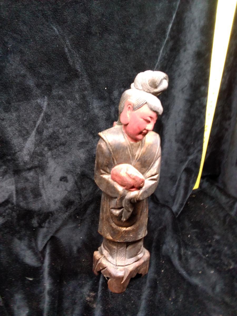 Hand Carved Asian Figure-Lady with Rabbit