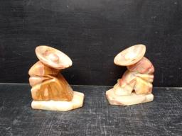 Pair Carved Marble Sleeping Jose Bookends