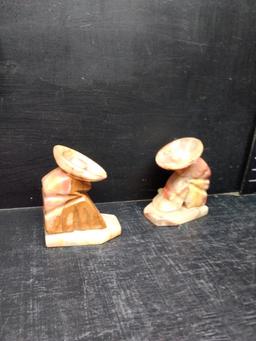Pair Carved Marble Sleeping Jose Bookends