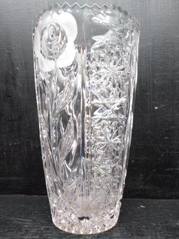 Leonard Lead Crystal Vase with Rose Motif