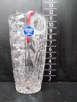 Leonard Lead Crystal Vase with Rose Motif