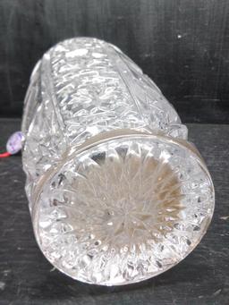 Leonard Lead Crystal Vase with Rose Motif