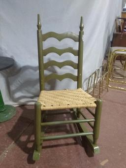 Painted Ladder Back Rocker with Rush Bottom Seat