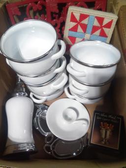 BL-Small Metal Double Handle Soup Bowls, Trivets, Soap Dispenser