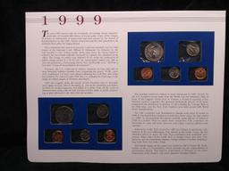 Uncirculated US Mint Set with Historical Info Coin & Stamp Sheet-1999