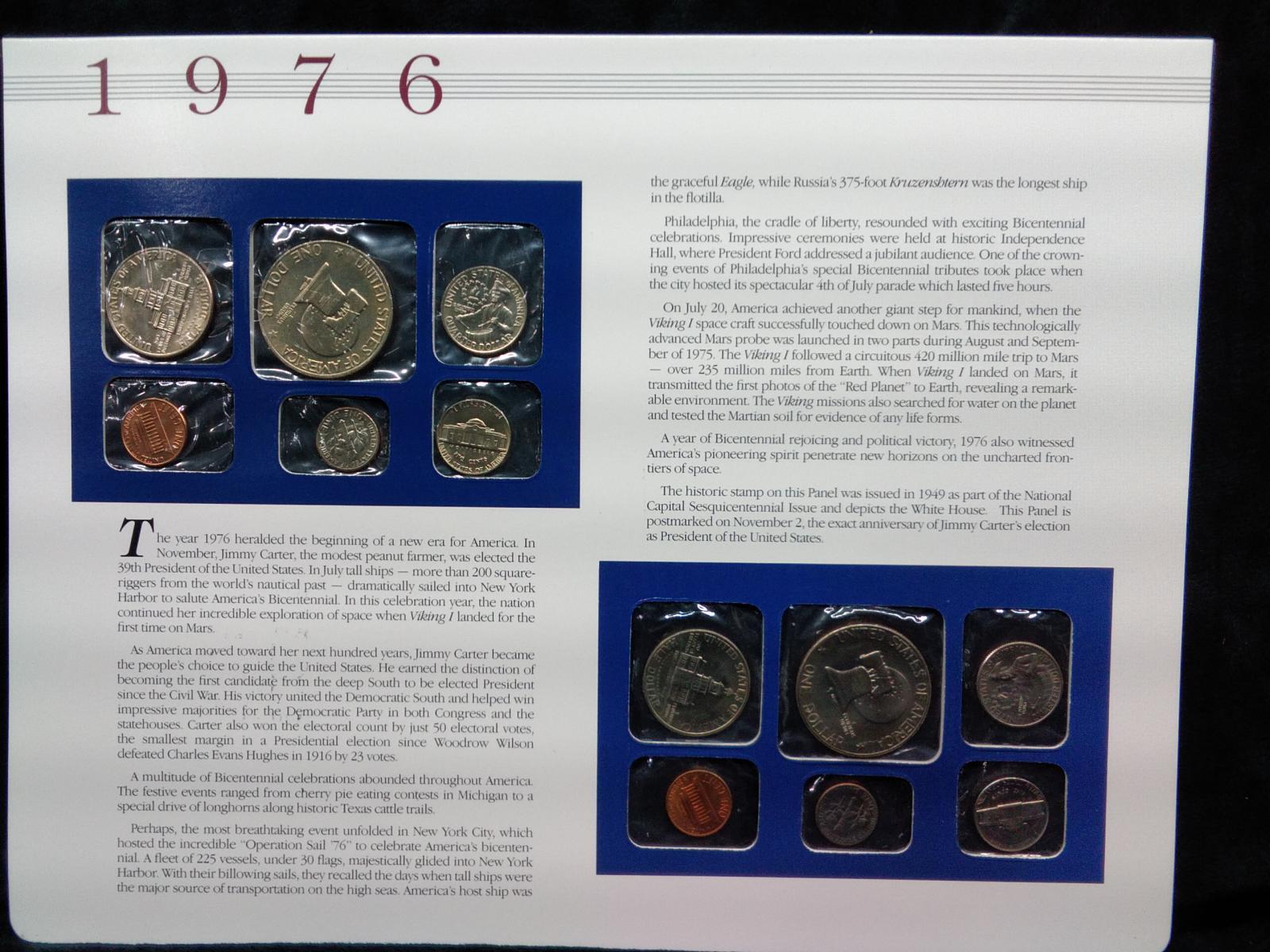 Uncirculated US Mint Set with Historical Info Coin & Stamp Sheet-1976