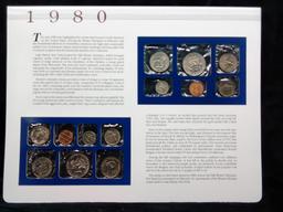 Uncirculated US Mint Set with Historical Info Coin & Stamp Sheet-1980