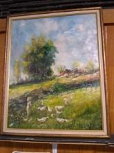 Framed Oil on Canvas-Ducks in the Field