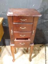 Warehouse-Contemporary Mahogany Jewelry Cabinet on Stand
