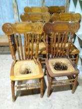 Warehouse-Collection 6 Pressed Back Oak Cane Bottom Chairs