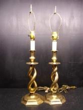Pair Brass Swirl Base Table Lamps