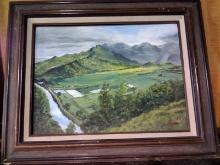 Framed Acrylic on Board-Farmland signed Horn '89