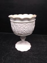 Vintage Milk Glass Stemmed Ruffled Edge Bowl
