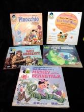 Vintage Childrens Story Books-(5) Walt Disney with 45 Records