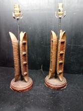 (2) Unique Native American Canoe Themed Table Lamps (x2)