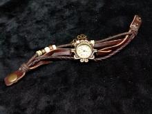 Contemporary Ladies Watch with Twisted Leather Banded Strap