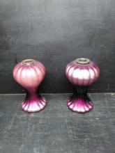 Pair Purple Metallic Ribbed Candlesticks