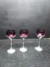 Collection 3 Silver Plated Farbar Bros Art Deco Amethyst  Glass and Chrome Liquor Cocktails glasses