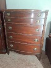 Antique Mahogany Bow Front 4 Drawer Chest
