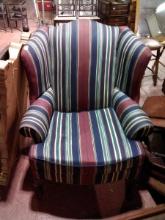 Contemporary Upholstered Wing Back Chair on Queen Anne Frame