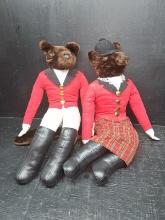 Pair Vintage Mr and Mrs Fox Huntsman Equestrian Plush Dolls