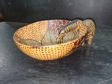 Hand Carved Wooden Zebra Nut Dish