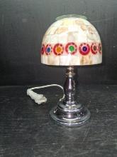 Silver Tone Lamp with Mosaic Shade