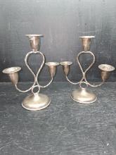 Pair 3 Arm Silver Plate Candlesticks