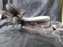 Vintage Ladies Hat-Black with Net and Feather