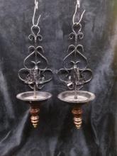 Pair Wrought Iron Candlestick Wall Sconces
