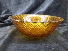 Vintage Amber Basket Weave Serving Bowl