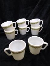 Collection 8 Pyrex Milk Glass Green Daisy Mugs