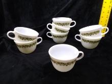 Collection 8 Pyrex Milk Glass Green Daisy Mugs