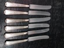 (6) Sterling Silver Knives Duchess Tudor Plate Design