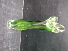 Studio Art Glass Green Swirl Bud Vase