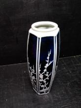 Decorative Blue and White Vase with Dogwood Motif