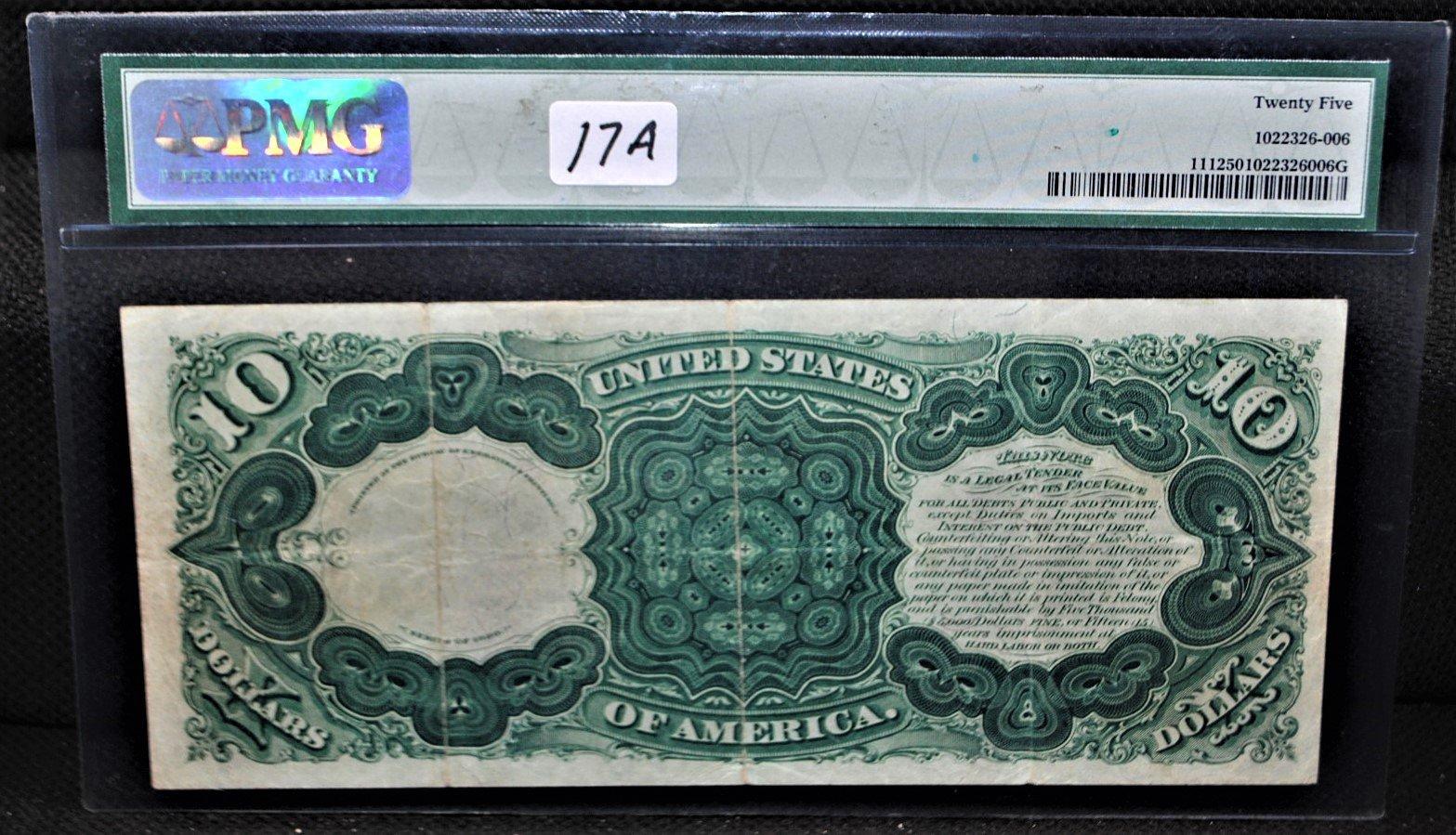 RARE $10 SERIES 1880 LEGAL TENDER NOTE PMG VF25