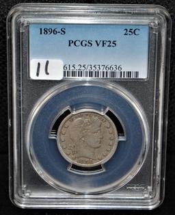 RARE 1896-S BARBER QUARTER - PCGS VF25