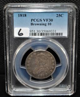 RARE 1818 CAPPED BUST QUARTER - PCGS VF30 BN 10