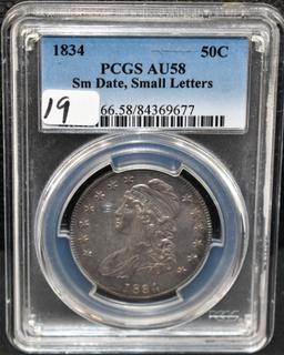 1834 CAPPED HALF (SM DATE, SM LETTER) PCGS AU58