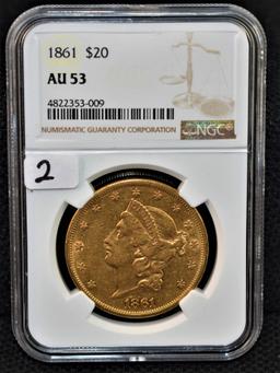 RARE 1861 (CIVIL WAR) $20 LIBERTY GOLD NGC AU53
