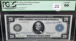 $20 FED. RESERVE NOTE SERIES 1914 PCGS GEM NEW 66