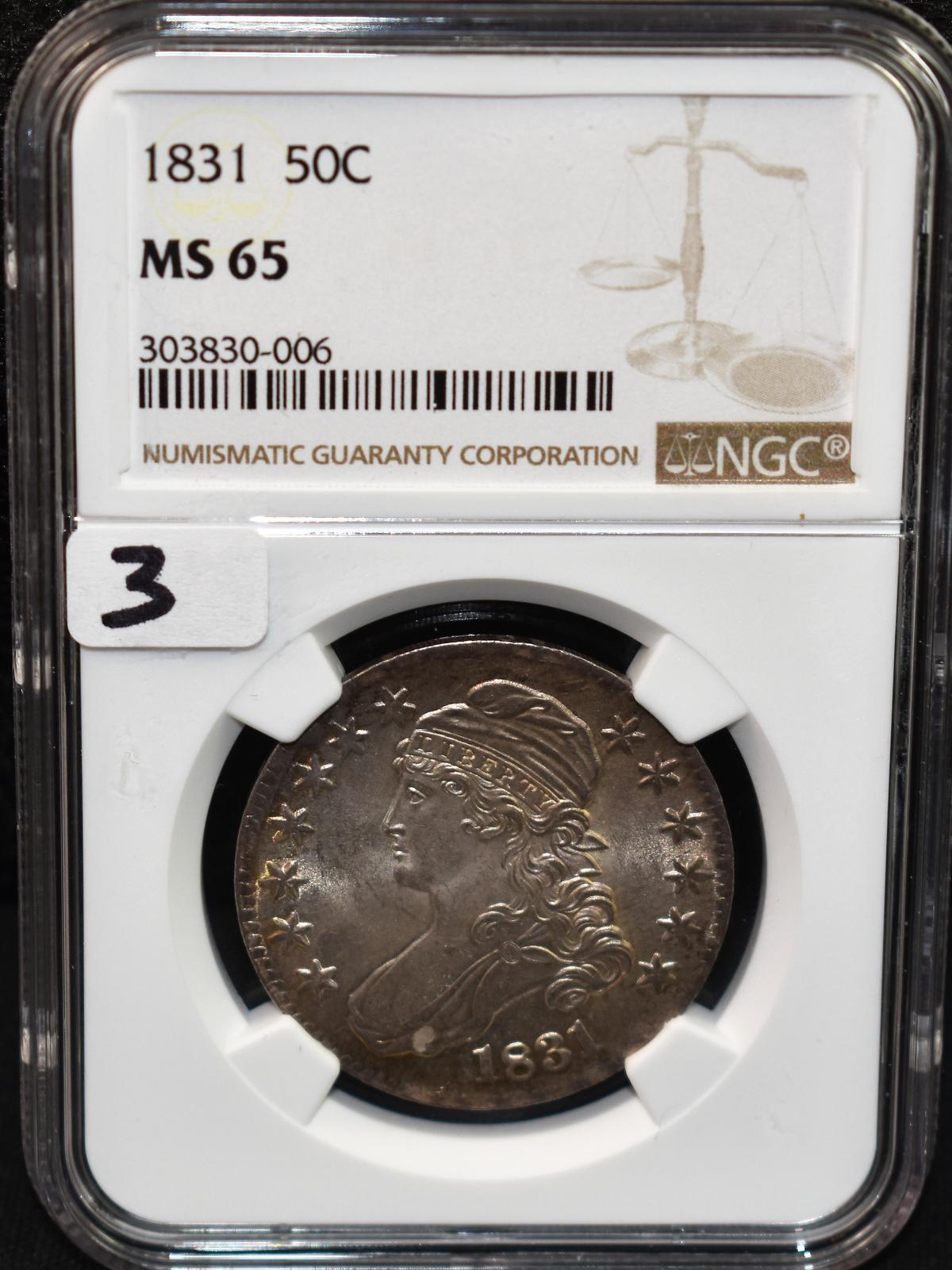 CHOICE 1831 CAPPED BUST HALF NGC MS65 (POP 50)