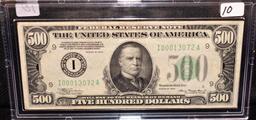 RARE "MPLS" $500 FED. RESERVE NOTE SERIES 1934