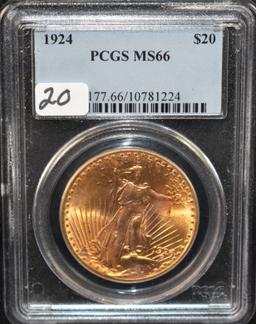 1924 $20 SAINT GAUDENS GOLD COIN - PCGS MS66