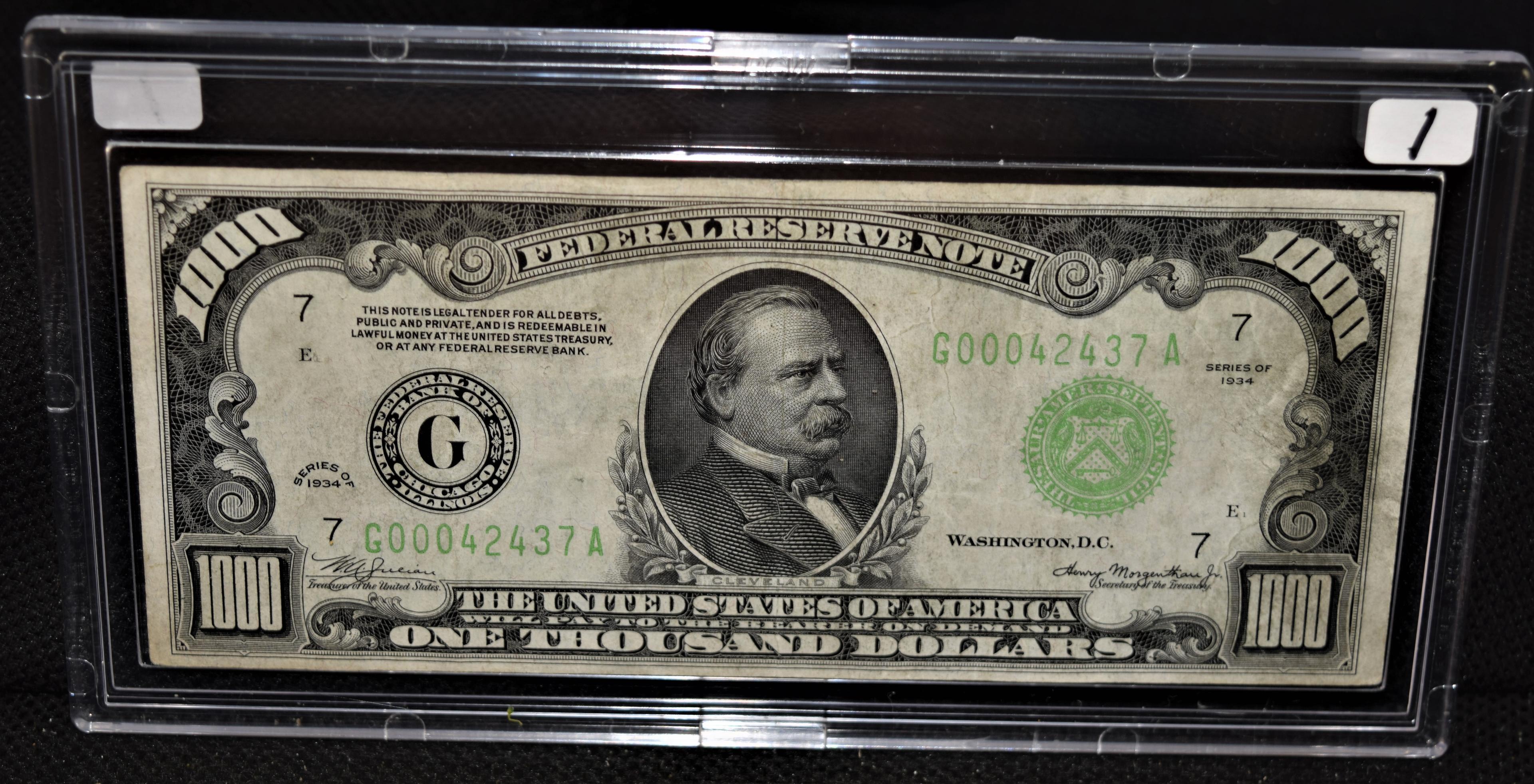 $1000 XF/AU FEDERAL RESERVE NOTE SERIES 1934