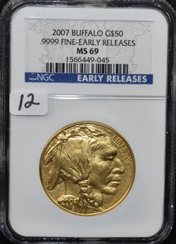 SCARCE 2007 $50 1 OZ GOLD BUFFALO NGC MS69