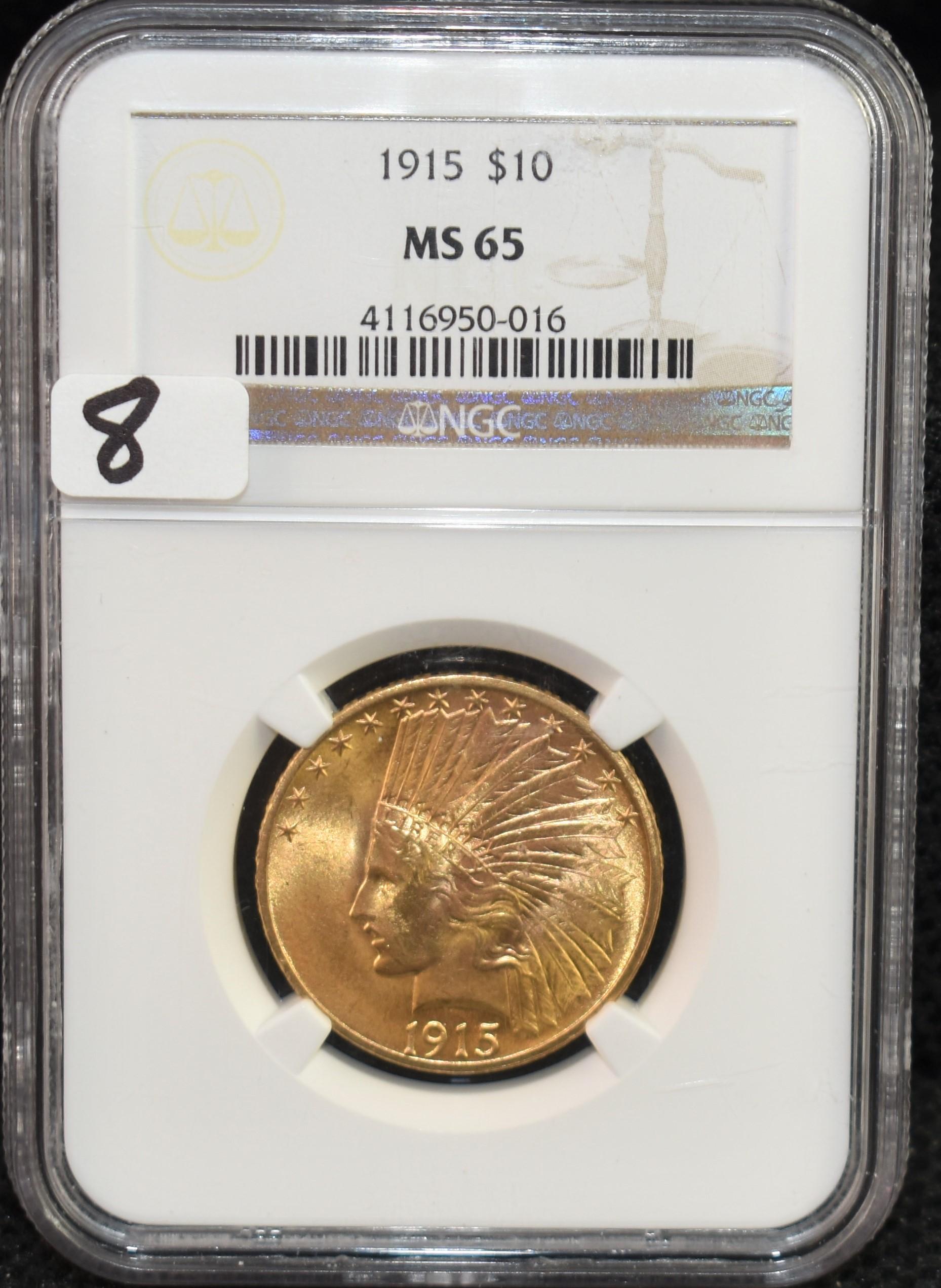 SCARCE DATE 1915 $10 GOLD INDIAN NGC MS65