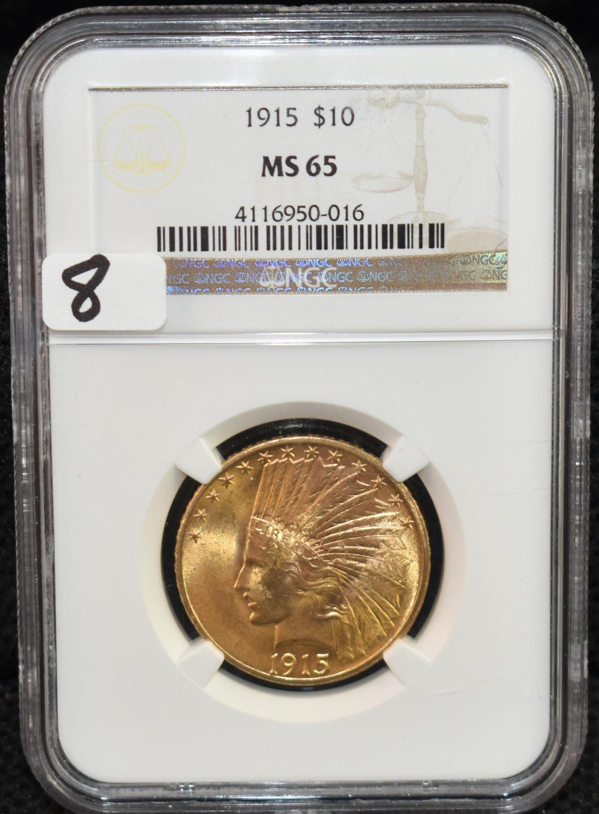 SCARCE DATE 1915 $10 GOLD INDIAN NGC MS65