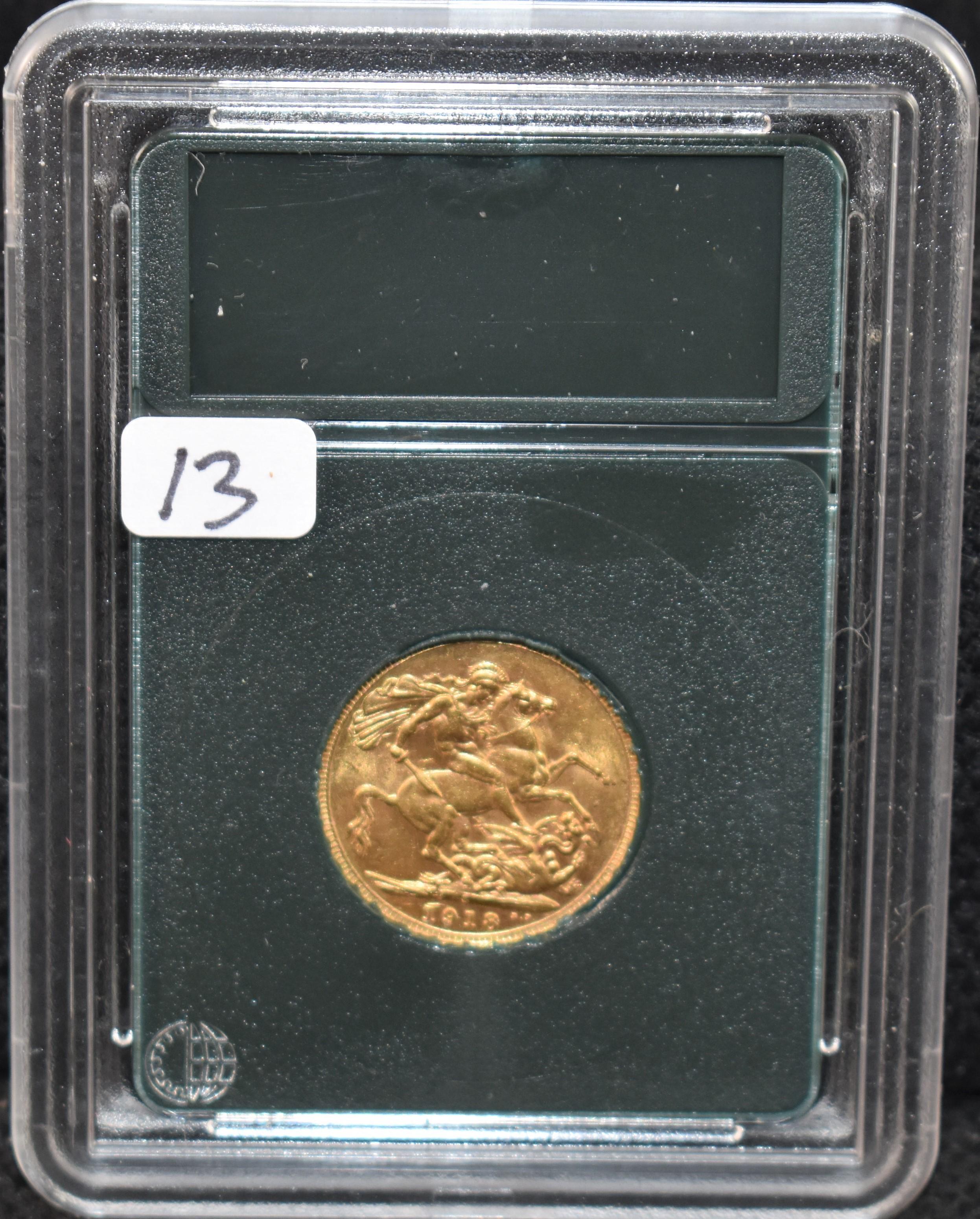 1918 BU BRITISH GOLD SOVEREIGN COIN